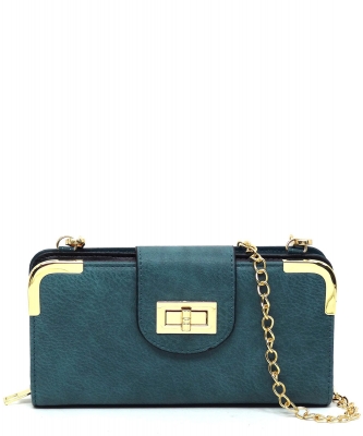 Fashion Turn Lock Crossbody Wallet AD041 TEAL